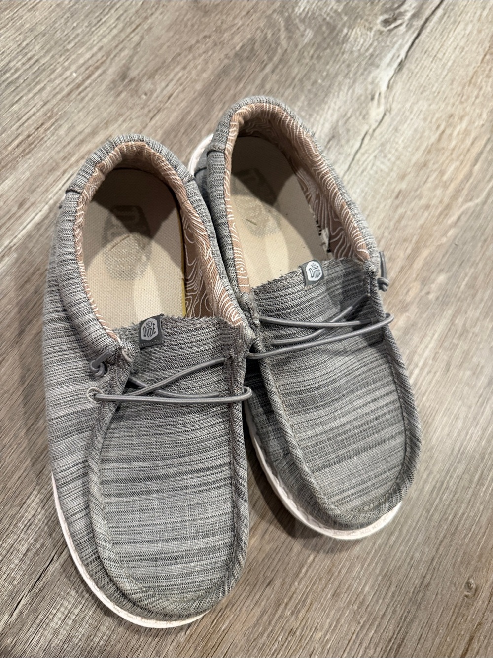 Hey Dude Wally Youth Blend Linen Stone Gray Slip On Shoes Size 3